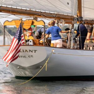 Schooner Brilliant at Mystic Seaport Museum stes sail for sustainability