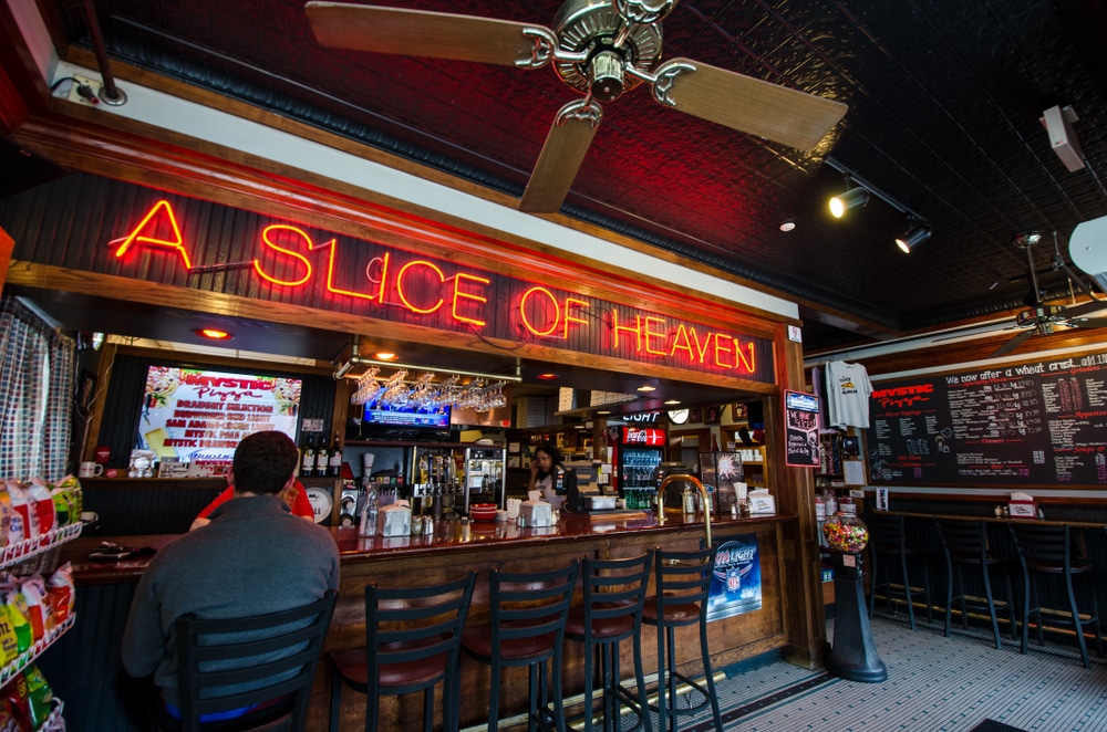 A Slice of Heaven Sign inside Mystic Pizza, CT